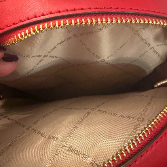 Michael Kors Jaycee Medium Backpack in a bright red pebbled leather main image 11